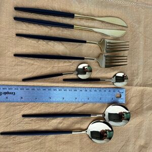 Gold and Black flatware set of 2